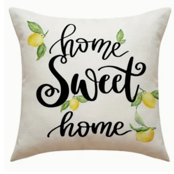 NEW "HOME SWEET HOME" LEMONS LINEN DECORATIVE HOME DECOR PILLOW COVER 17.7" - Picture 1 of 5